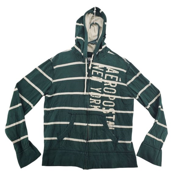 Aeropostale Sweatshirt Men's L/S Full Zip Striped w/Text Hooded Green Medium - Picture 1 of 12